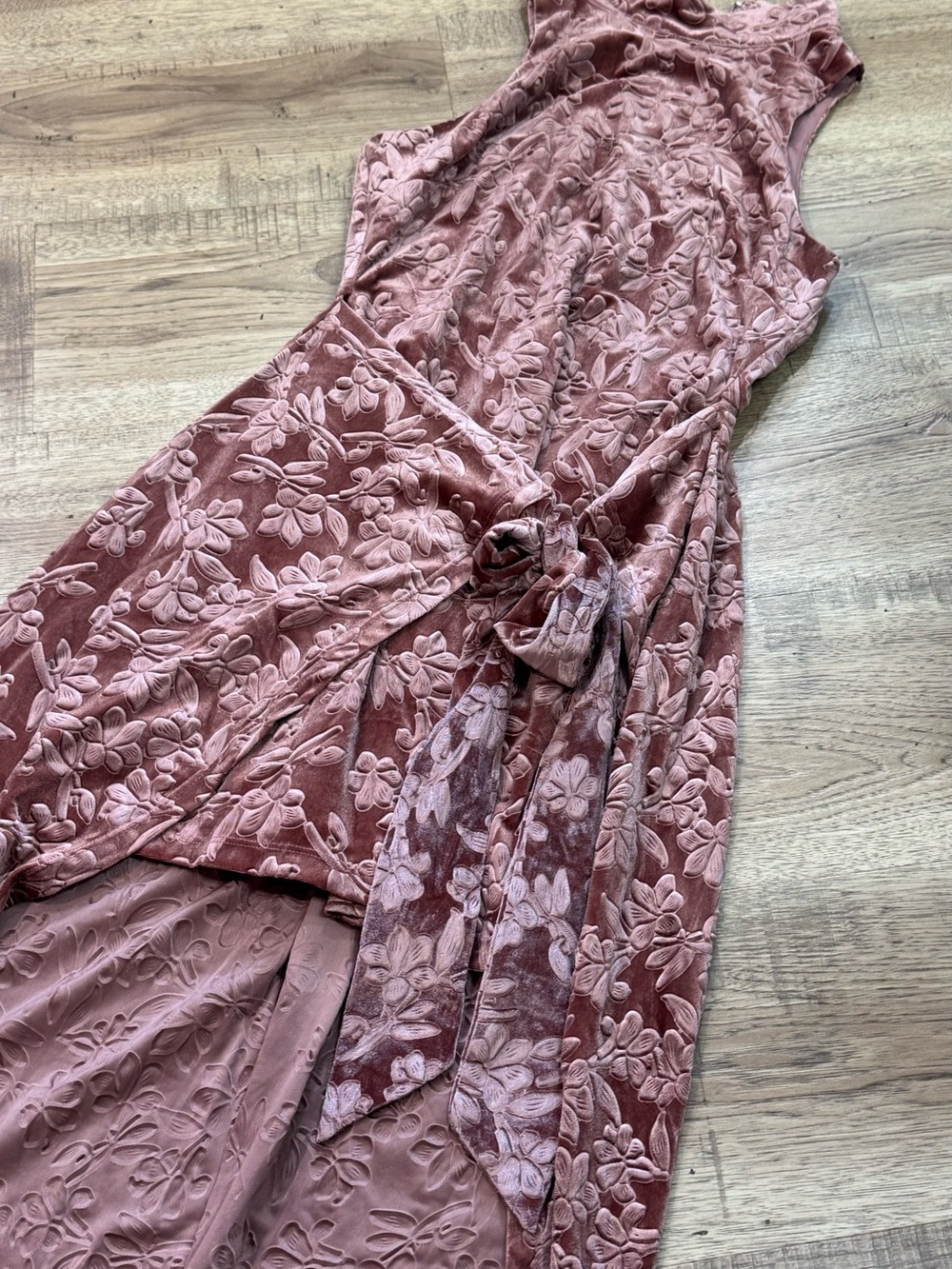 Lulu's Dusty Rose Floral Embossed Wrap Midi Dress - Picture 2 of 3